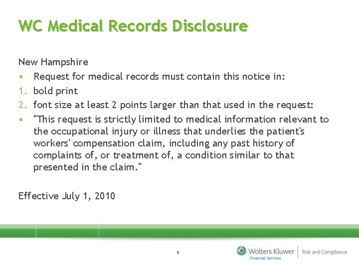 WC Medical Records Disclosure New Hampshire • Request for medical records must contain this