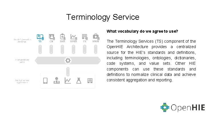 Terminology Service What vocabulary do we agree to use? The Terminology Services (TS) component