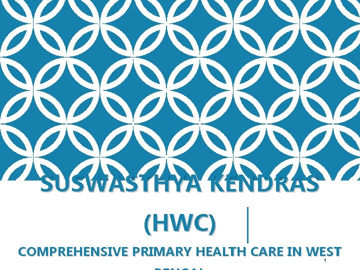 SUSWASTHYA KENDRAS (HWC) COMPREHENSIVE PRIMARY HEALTH CARE IN WEST 1 SUSWASTHYA KENDRAS (HWC) COMPREHENSIVE PRIMARY HEALTH CARE IN WEST 1