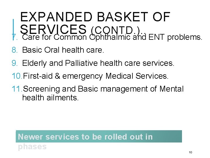 EXPANDED BASKET OF SERVICES (CONTD. ). . 7. Care for Common Ophthalmic and ENT EXPANDED BASKET OF SERVICES (CONTD. ). . 7. Care for Common Ophthalmic and ENT