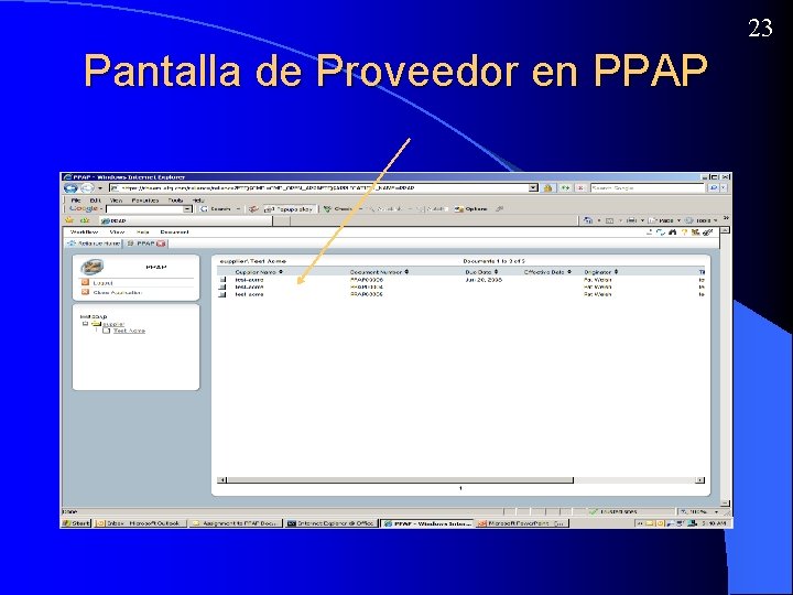 23 Pantalla de Proveedor en PPAP 