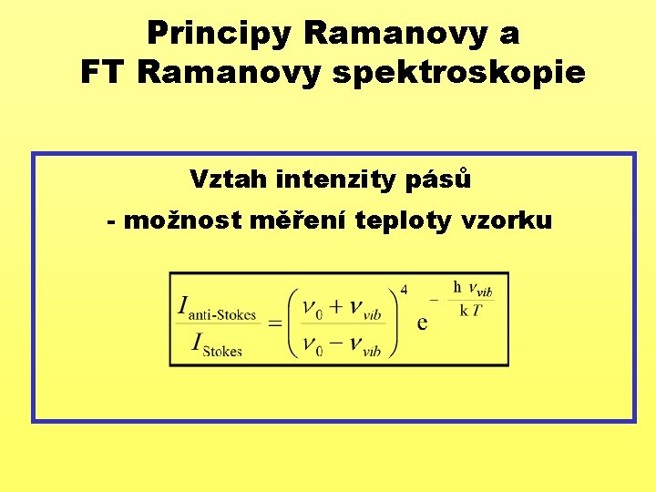 Principy Ramanovy a FT Ramanovy spektroskopie Vztah intenzity pásů - možnost měření teploty vzorku