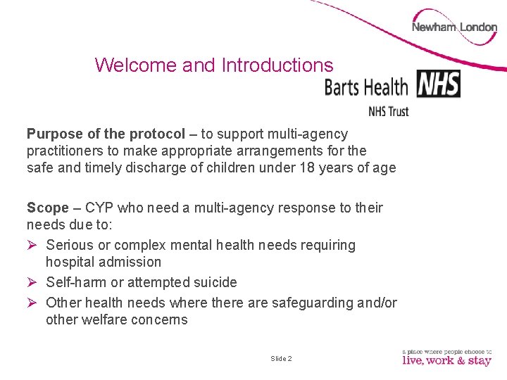Welcome and Introductions Purpose of the protocol – to support multi-agency practitioners to make