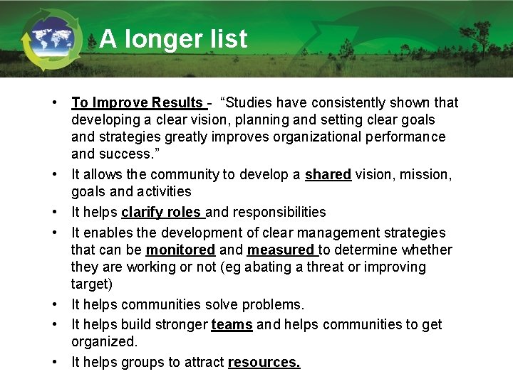 A longer list • To Improve Results - “Studies have consistently shown that developing A longer list • To Improve Results - “Studies have consistently shown that developing