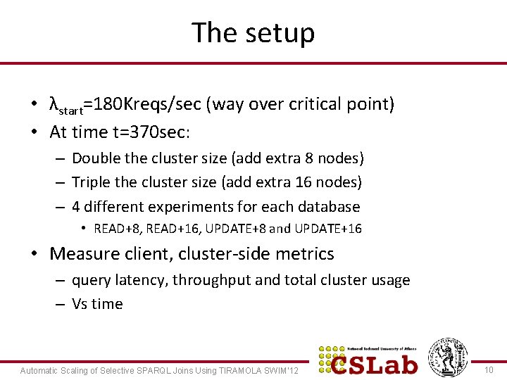 The setup • λstart=180 Kreqs/sec (way over critical point) • At time t=370 sec: