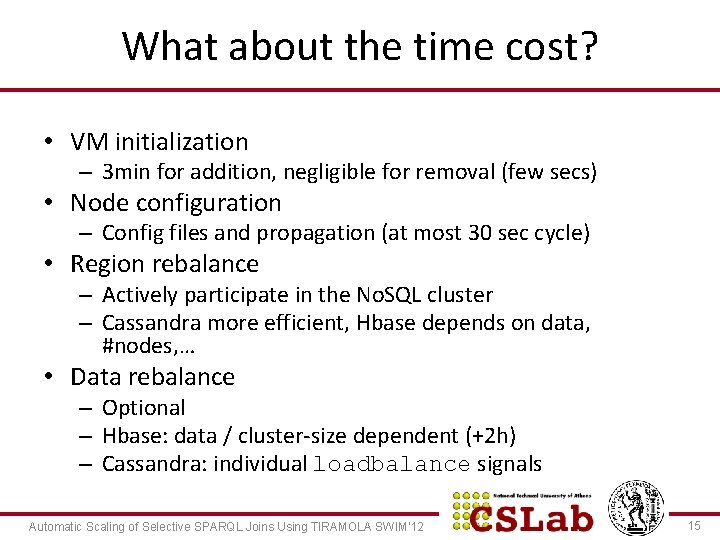 What about the time cost? • VM initialization – 3 min for addition, negligible