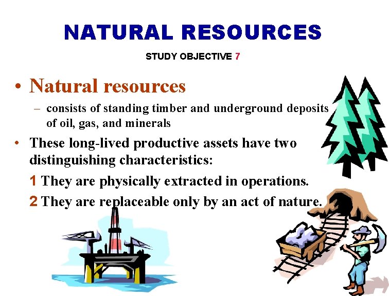 NATURAL RESOURCES STUDY OBJECTIVE 7 • Natural resources – consists of standing timber and