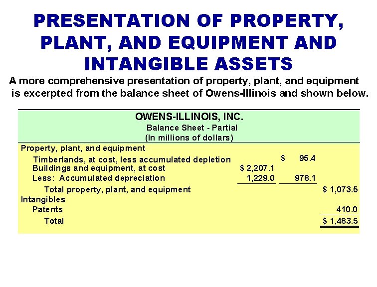 PRESENTATION OF PROPERTY, PLANT, AND EQUIPMENT AND INTANGIBLE ASSETS A more comprehensive presentation of