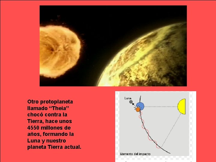 Otro protoplaneta llamado “Theia” chocó contra la Tierra, hace unos 4550 millones de años,