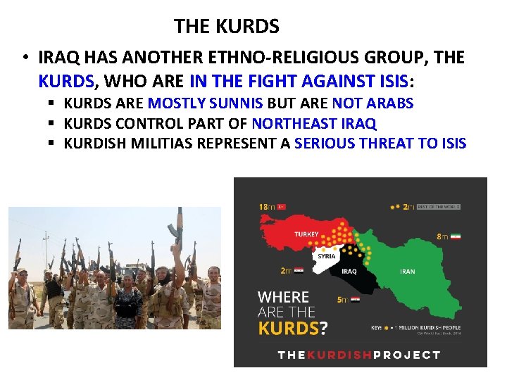 THE KURDS • IRAQ HAS ANOTHER ETHNO-RELIGIOUS GROUP, THE KURDS, WHO ARE IN THE