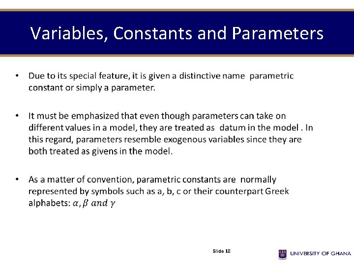 Variables, Constants and Parameters • Slide 18 