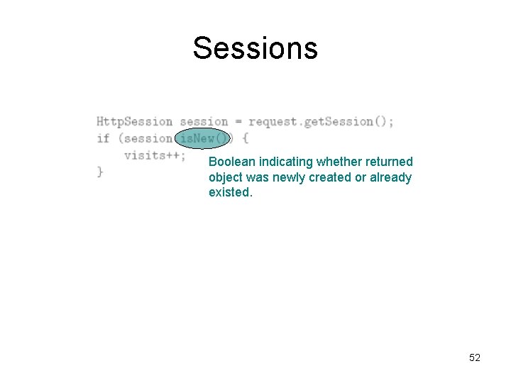 Sessions Boolean indicating whether returned object was newly created or already existed. 52 