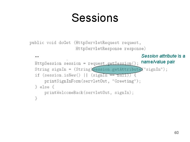 Sessions , , , Session attribute is a name/value pair 60 