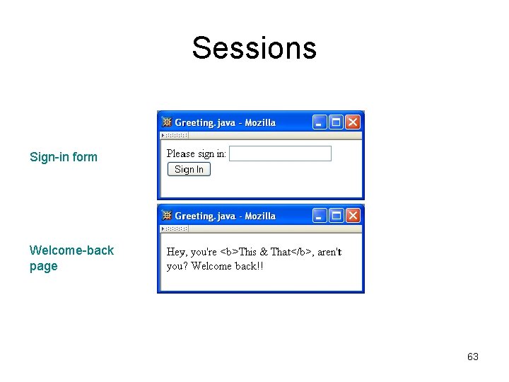 Sessions Sign-in form Welcome-back page 63 