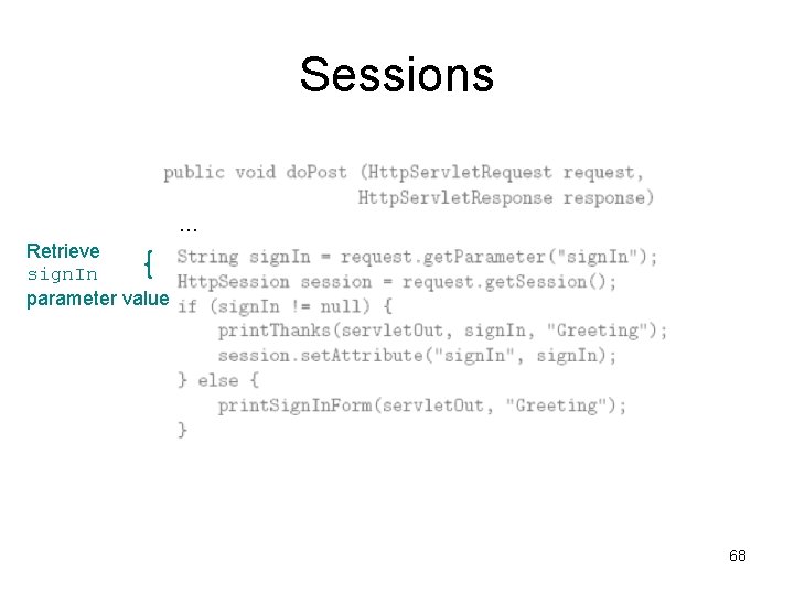 Sessions … Retrieve sign. In parameter value 68 