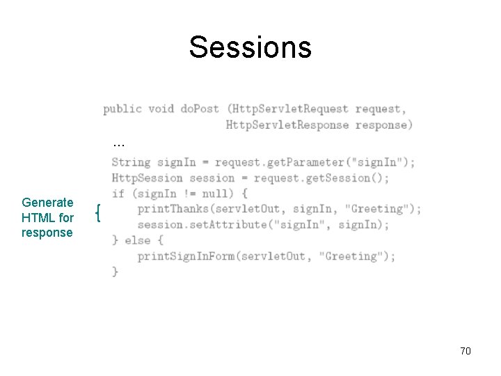 Sessions … Generate HTML for response 70 