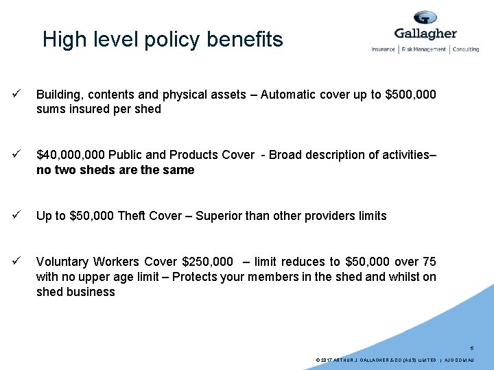 High level policy benefits ü Building, contents and physical assets – Automatic cover up