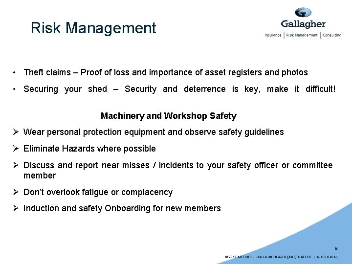 Risk Management • Theft claims – Proof of loss and importance of asset registers