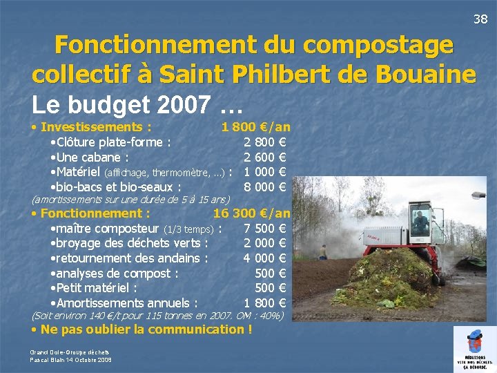 38 Fonctionnement du compostage collectif à Saint Philbert de Bouaine Le budget 2007 …