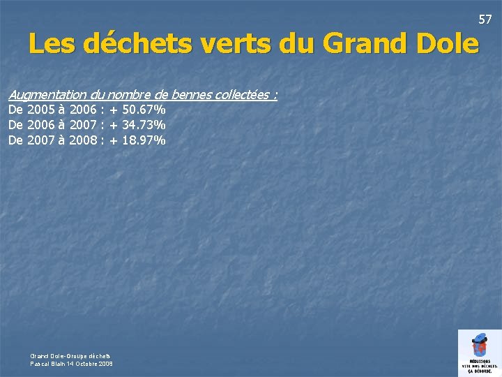 57 Les déchets verts du Grand Dole Augmentation du nombre de bennes collectées :