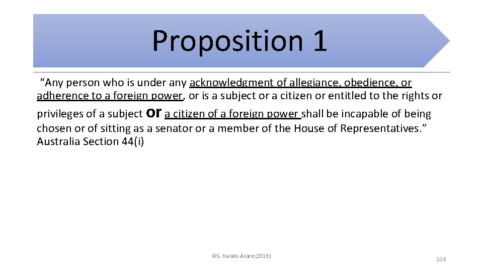 Proposition 1 “Any person who is under any acknowledgment of allegiance, obedience, or adherence