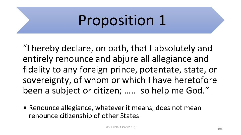 Proposition 1 “I hereby declare, on oath, that I absolutely and entirely renounce and