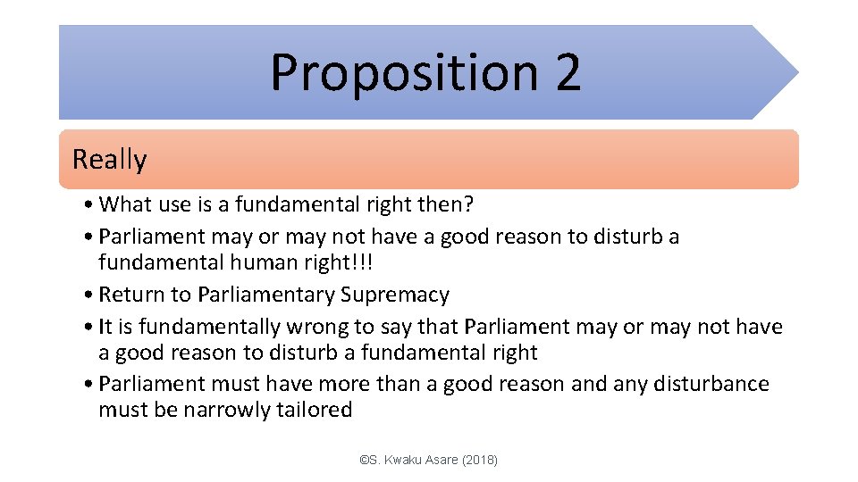 Proposition 2 Really • What use is a fundamental right then? • Parliament may