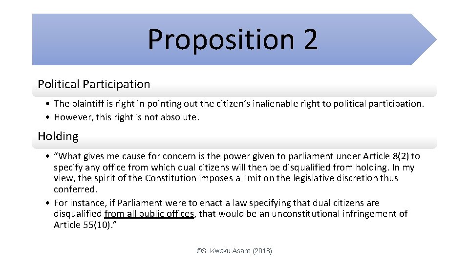 Proposition 2 Political Participation • The plaintiff is right in pointing out the citizen’s