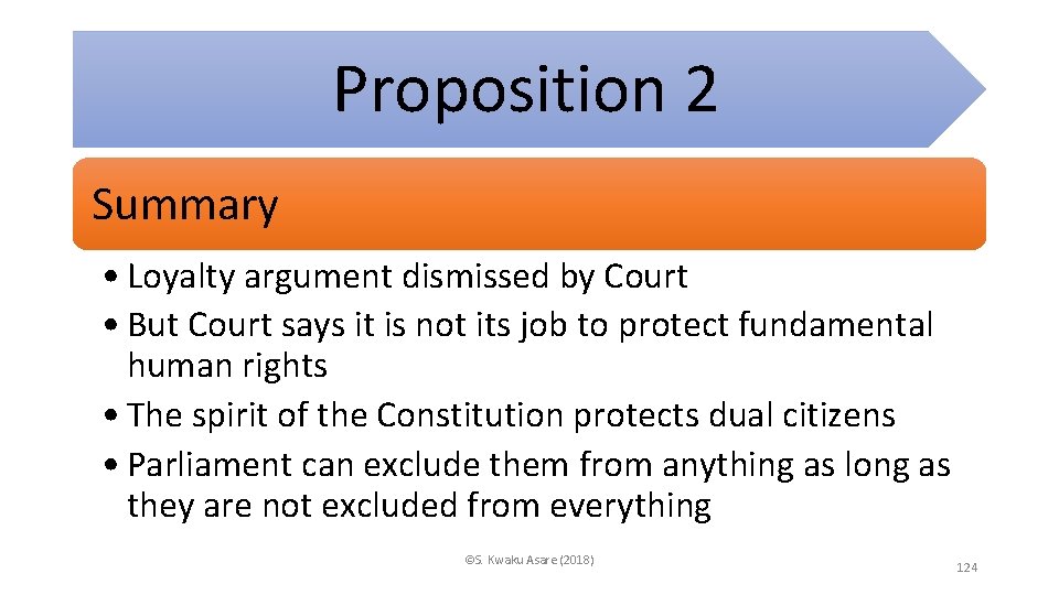 Proposition 2 Summary • Loyalty argument dismissed by Court • But Court says it