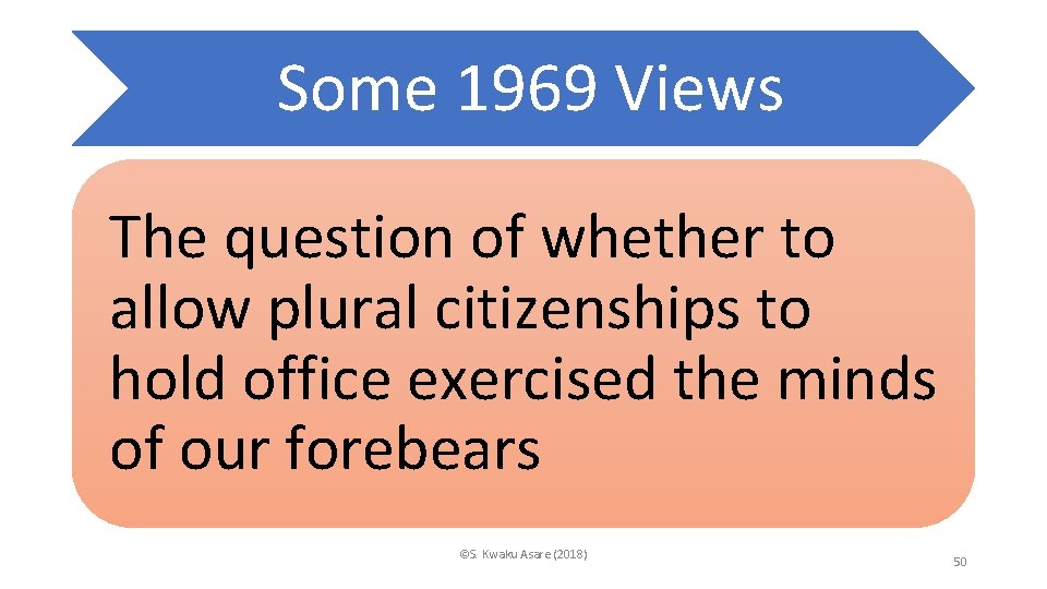 Some 1969 Views The question of whether to allow plural citizenships to hold office