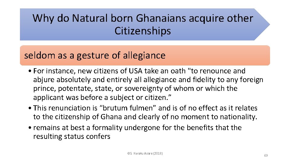 Why do Natural born Ghanaians acquire other Citizenships seldom as a gesture of allegiance