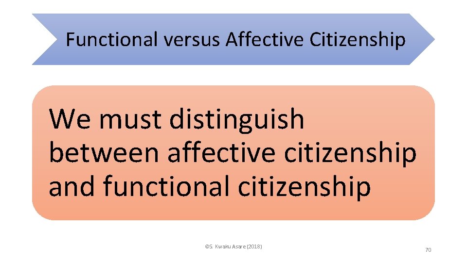 Functional versus Affective Citizenship We must distinguish between affective citizenship and functional citizenship ©S.