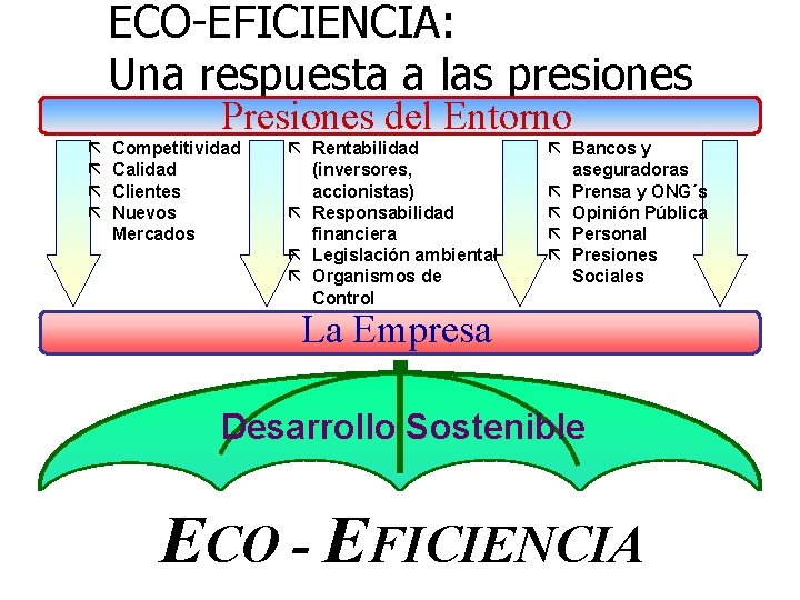 ECO-EFICIENCIA: Una respuesta a las presiones Presiones del Entorno ã ã Competitividad Calidad Clientes ECO-EFICIENCIA: Una respuesta a las presiones Presiones del Entorno ã ã Competitividad Calidad Clientes