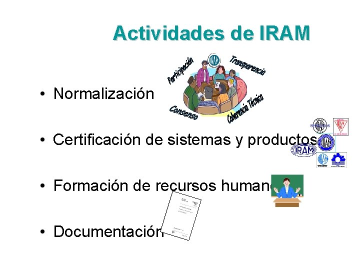Actividades de IRAM • Normalización • Certificación de sistemas y productos • Formación de Actividades de IRAM • Normalización • Certificación de sistemas y productos • Formación de