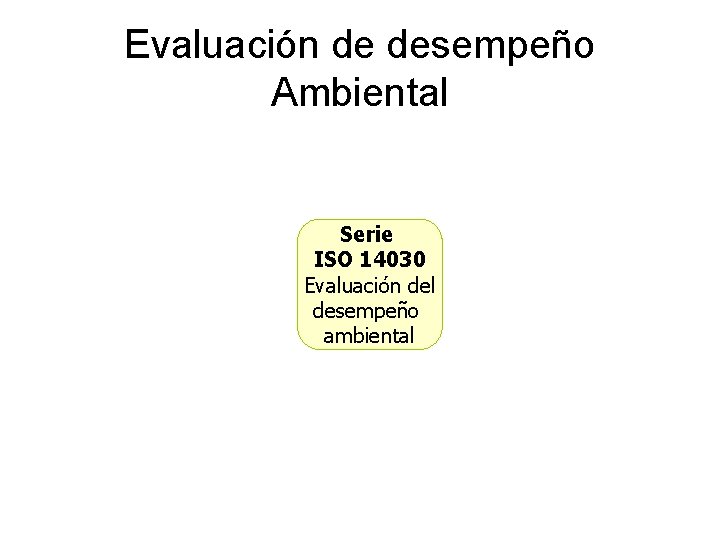 Evaluación de desempeño Ambiental Serie ISO 14030 Evaluación del desempeño ambiental Evaluación de desempeño Ambiental Serie ISO 14030 Evaluación del desempeño ambiental