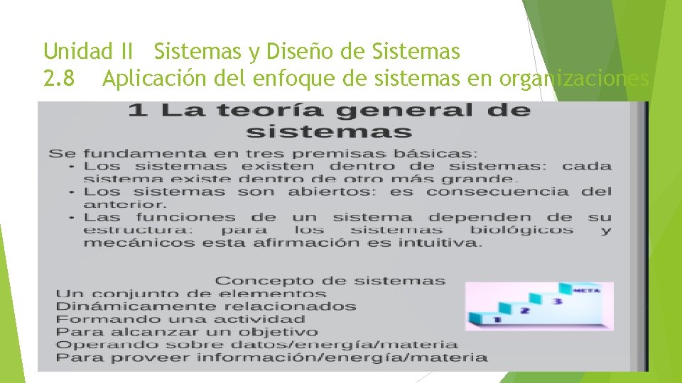 Unidad II Sistemas y Diseño de Sistemas 2. 8 Aplicación del enfoque de sistemas