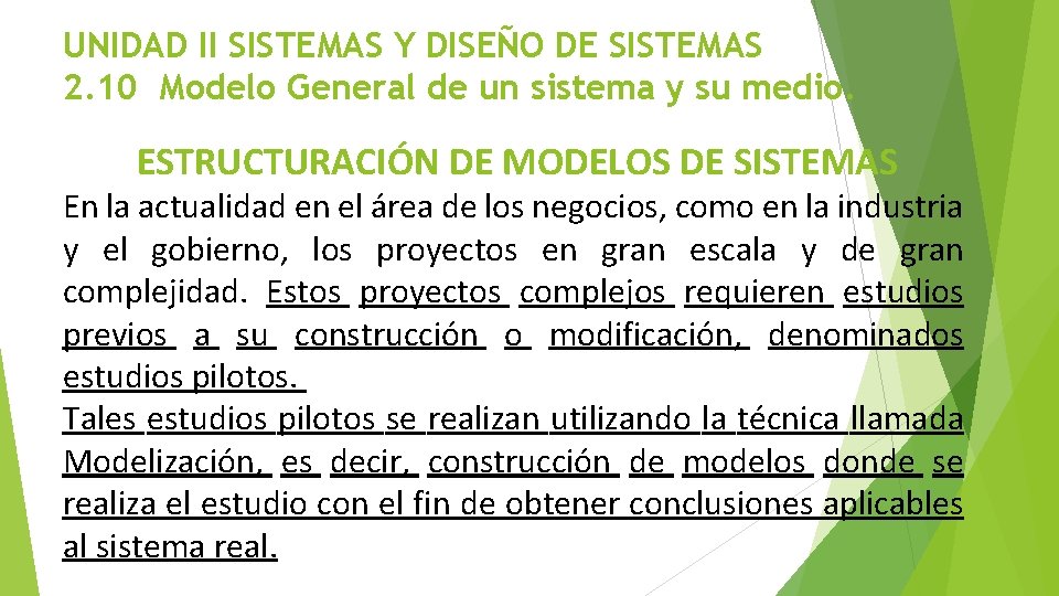 UNIDAD II SISTEMAS Y DISEÑO DE SISTEMAS 2. 10 Modelo General de un sistema