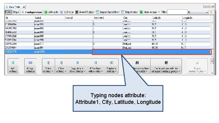 Typing nodes attribute: Attribute 1, City, Latitude, Longitude 