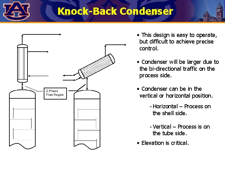 Knock-Back Condenser • This design is easy to operate, but difficult to achieve precise