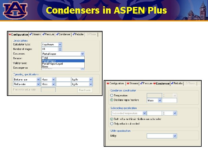 Condensers in ASPEN Plus 