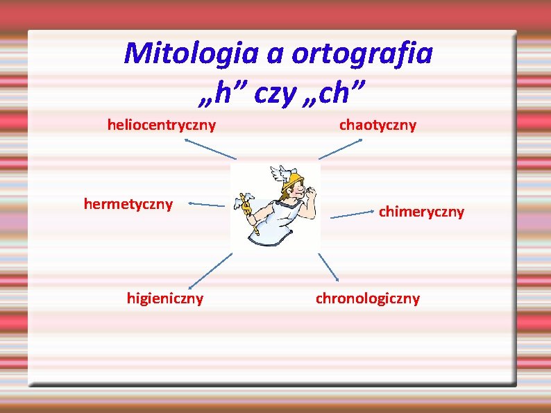 Mitologia a ortografia „h” czy „ch” heliocentryczny hermetyczny higieniczny chaotyczny chimeryczny chronologiczny 