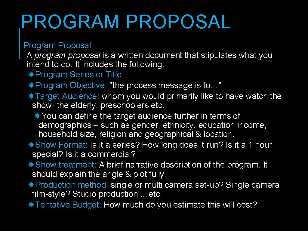 PROGRAM PROPOSAL Program Proposal A program proposal is a written document that stipulates what PROGRAM PROPOSAL Program Proposal A program proposal is a written document that stipulates what
