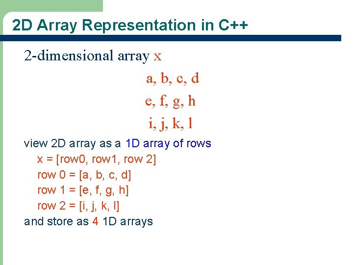 2 D Array Representation in C++ 2 -dimensional array x a, b, c, d