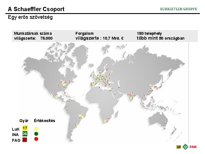 A Schaeffler Csoport Egy erős szövetség Munkatársak száma világszerte: 76. 000 Gyár Lu. K