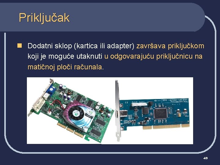 Priključak n Dodatni sklop (kartica ili adapter) završava priključkom koji je moguće utaknuti u