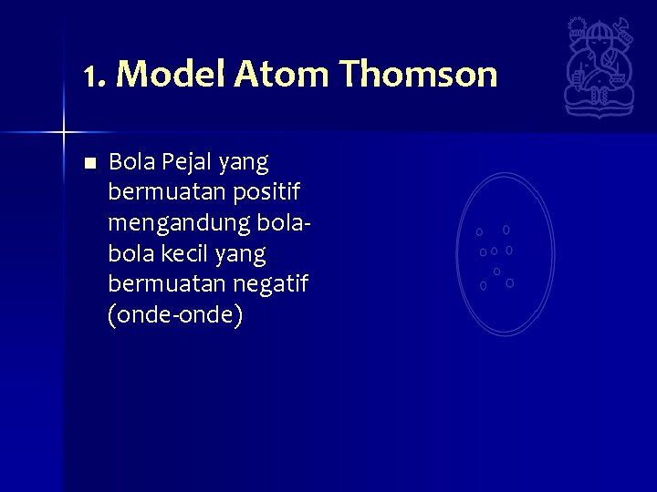 1. Model Atom Thomson n Bola Pejal yang bermuatan positif mengandung bola kecil yang 1. Model Atom Thomson n Bola Pejal yang bermuatan positif mengandung bola kecil yang