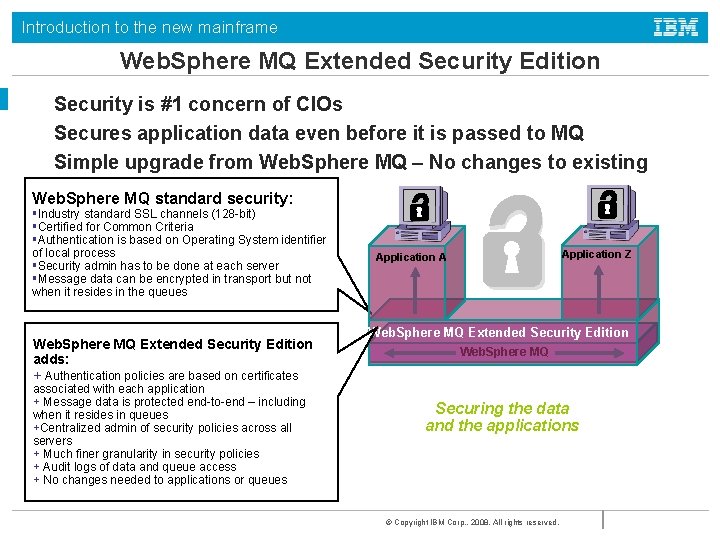 Introduction to the new mainframe Web. Sphere MQ Extended Security Edition Security is #1
