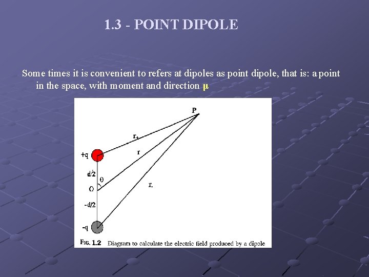 1. 3 - POINT DIPOLE Some times it is convenient to refers at dipoles