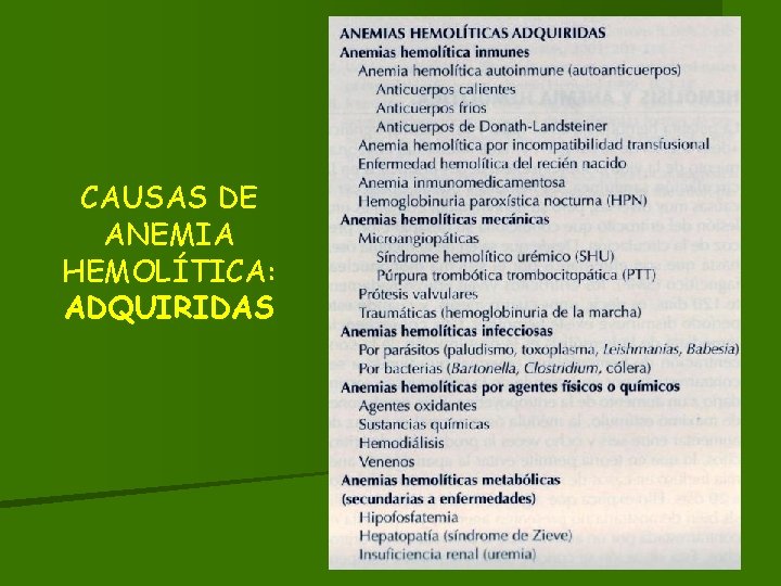 CAUSAS DE ANEMIA HEMOLÍTICA: ADQUIRIDAS 