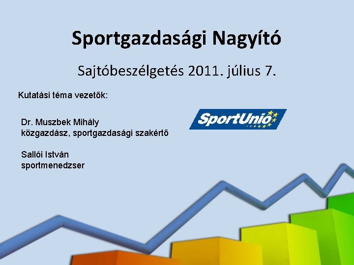 Sportgazdasági Nagyító Sajtóbeszélgetés 2011. július 7. Kutatási téma vezetők: Dr. Muszbek Mihály közgazdász, sportgazdasági